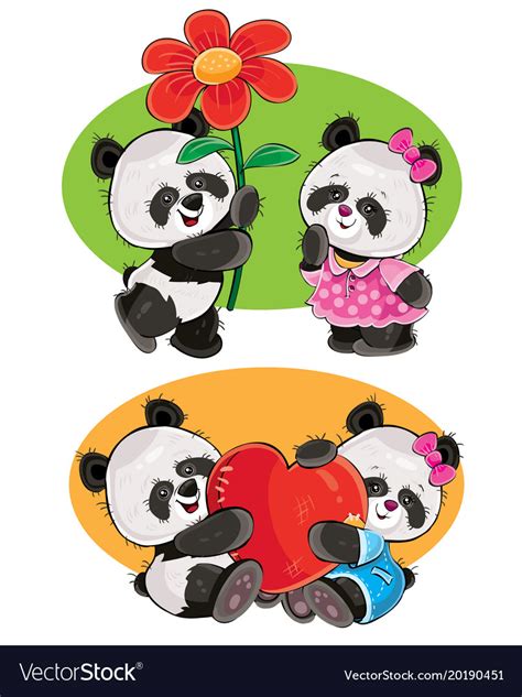 Set With A Couple Panda Bears In Love Royalty Free Vector