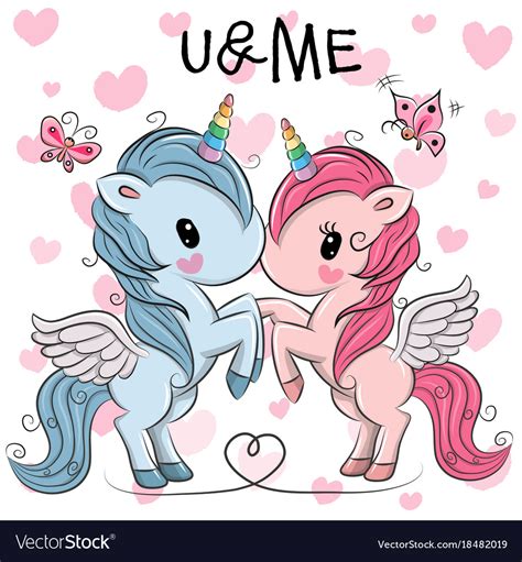 Cute Unicorns On A Hearts Background Royalty Free Vector