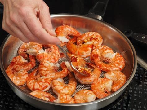 Frying Organic Black Tiger Prawns In A Stock Image Colourbox