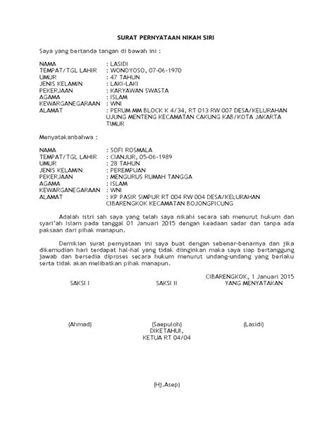 Contoh Surat Keterangan Nikah Siri Dari Desa  Contoh Surat