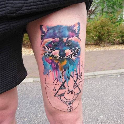 Tattoo Uploaded By Stacie Mayer • Abstract Watercolor Raccoon And Line