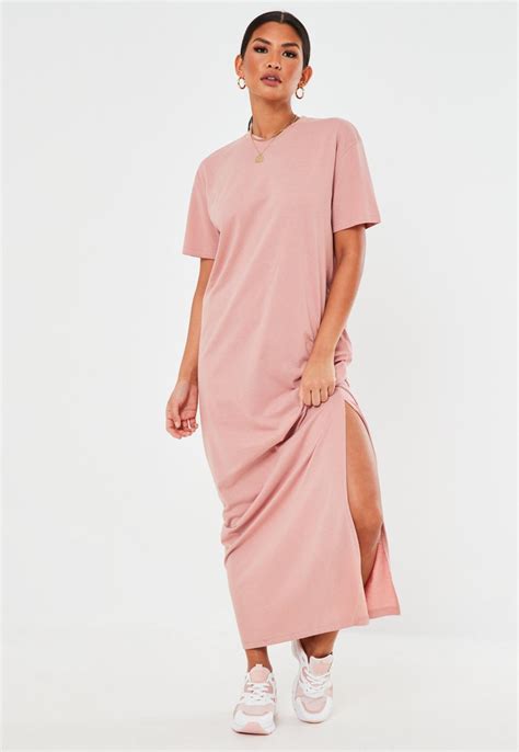 Pink Basic T Shirt Maxi Dress Missguided