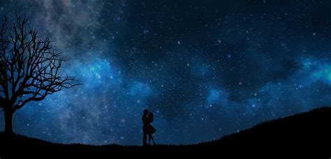 Blue Starry Sky Love Couple Photographic Print By Yurii Novosad Night Sky Wallpaper Sky Anime