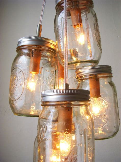 Mason Jar Cluster Chandelier 6 Clear Mason Jars Hanging Etsy Mason