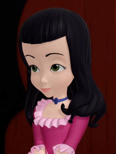 A Cartoon Girl With Long Black Hair Wearing A Pink Dress And Holding