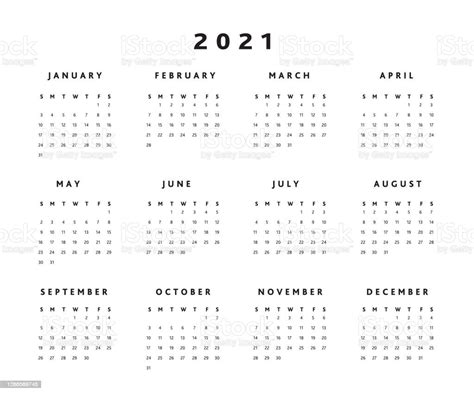 Black And White Simple Horizontal 2021 Year Calendar Pad Stock