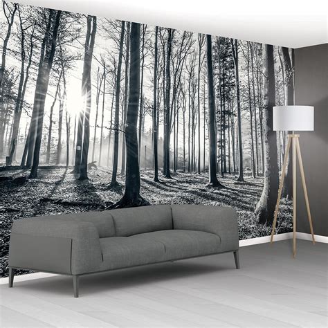 1wall Black And White Forest Trees Mural Wallpaper 366cm