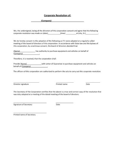You can use it to define the people authorized to act on behalf of their corporation. FREE 5+ Corporate Resolution Forms in PDF | MS Word