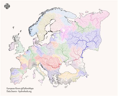 Python Maps On Twitter European Rivers Coloured According To Their