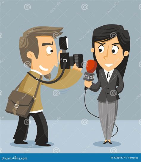 Journalist News Reporter Interview With Camera Crew Silhouette Royalty Free Cartoon