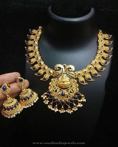 Imitation Blue Mango Necklace Set South India Jewels