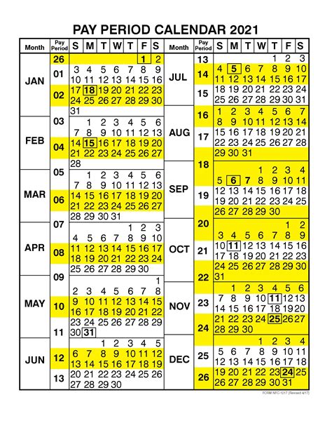 2021 Federal Pay Period Calendar Printable