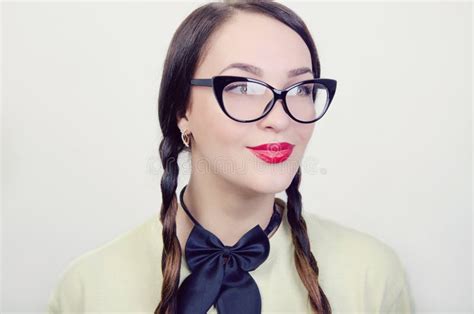 A Girl In Glasses Stock Image Image Of Pigtails Eyes 103346211