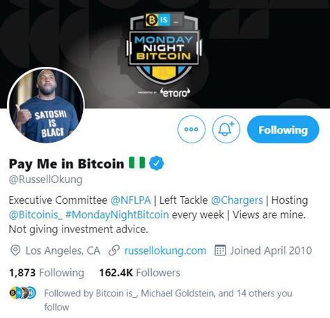 To all the asset managers and real estate agents, we don't need you anymore.athletes risk their health to provide for their families. When the left tackle of the LA Chargers changes his twitter handle to "Pay Me In Bitcoin", did ...