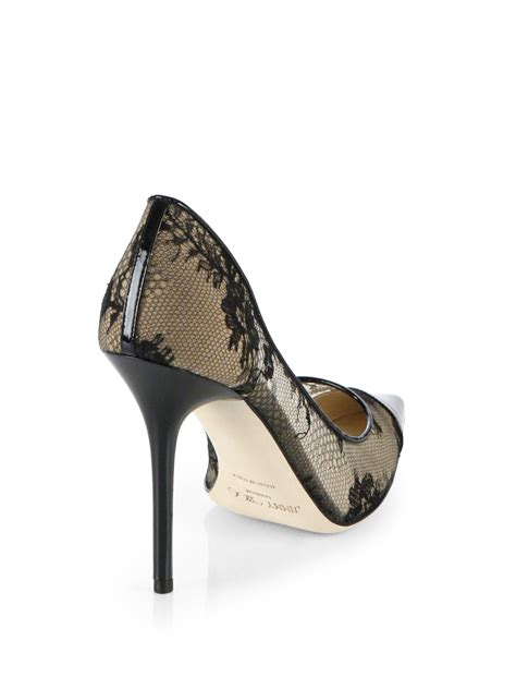 Jimmy Choo Amika Lace Patent Leather Pumps In Black Lyst