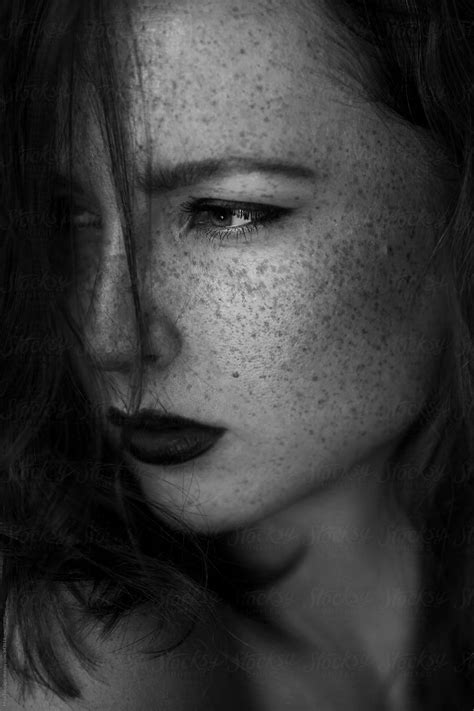 Portrait Of A Beautiful Redhead With Freckles In Studio By Stocksy Contributor Maja Topcagic