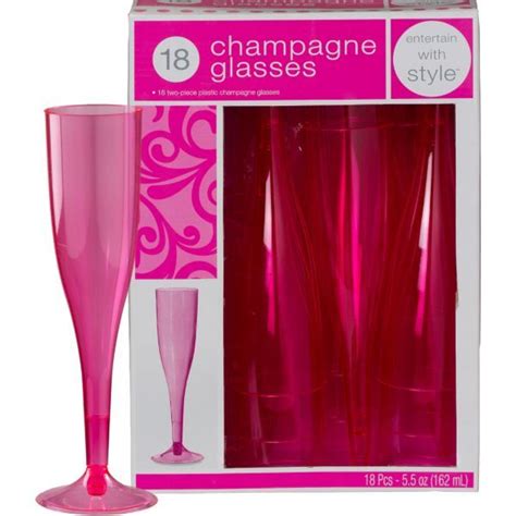 Bright Pink Premium Plastic Champagne Flutes 18ct 40th Birthday Party Supplies Bright Pink
