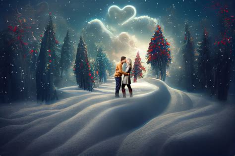 Magical Winter Wonderland With Heart Cloud Digital Background