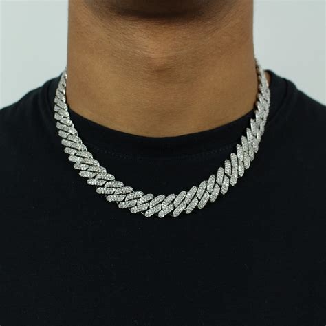 Mm Iced Out Prong Chain In Sterling Silver White Gold Jewlz Express