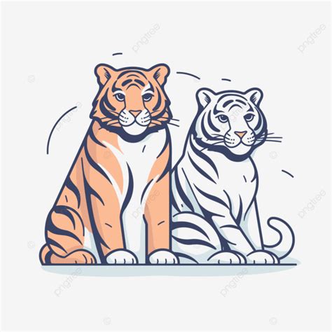 Two Tiger Icons Standing Side By Side Vector Tigers Lineal Icon Flat
