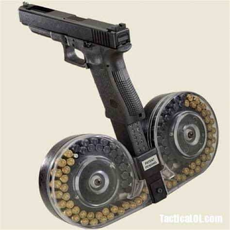 Glock 19 With 100 Round Drum Mag Kick Ass And Chew Bubble Gum Glock 9mm Guns Weapons