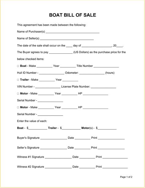 Bill Of Sale Form For Boat Trailer