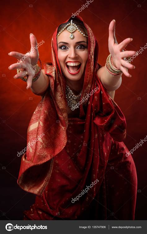Portrait Of Beautiful Indian Girl Young Hindu Woman Model Kundan