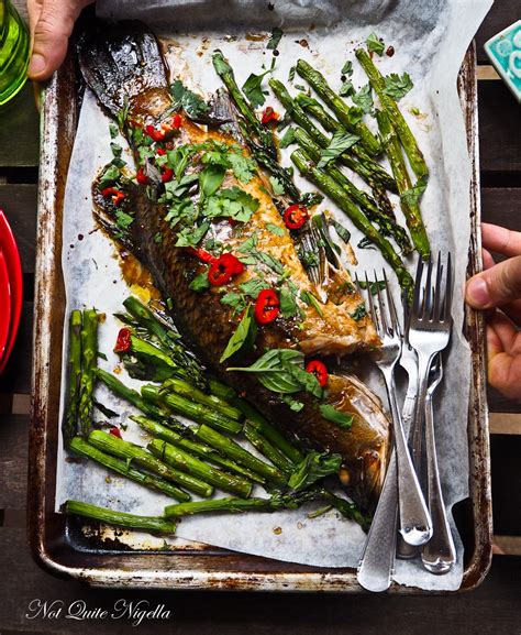 Find easter recipes for entertaining and baking over the bank holiday weekend, from roast lamb with all the trimmings to classic bakes, including hot serve tom kerridge's salmon with creamed spinach and a light white wine and mushroom sauce for a fabulous fish course. Roasted Whole Barramundi Asian Style @ Not Quite Nigella