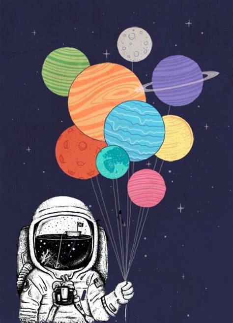 ⭐️15 Astronauta Con Los Planetas De Globos Pintura Del Espacio