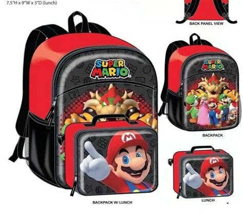 Super Mario Bros Brothers Boy Yoshi Luigi School Backpack Lunch Box