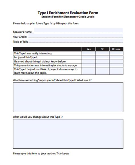 Free 9 Sample Student Evaluation Forms In Ms Word Pdf Gambaran