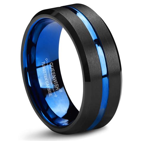 It is durable and scratch resistant. Queenwish Blue and Black Tungsten Carbide Wedding Band 8mm ...