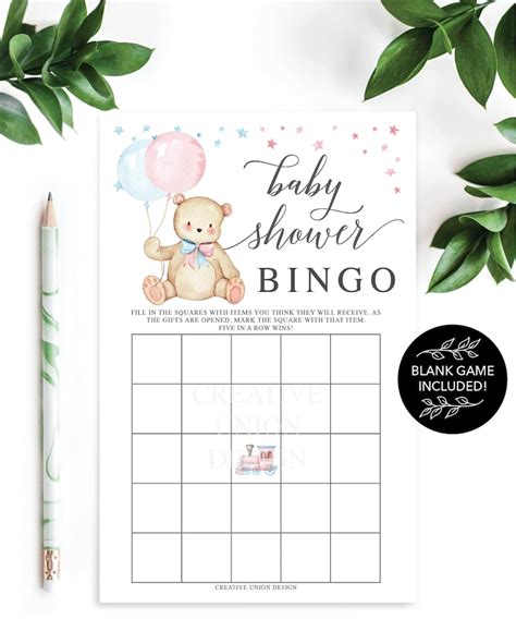 Teddy Bear Baby Shower Bingo 60 Unique Game Sheets Gender Etsy