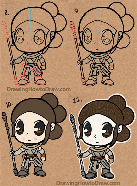 How To Draw Cartoon Chibi Rey From Star Wars The Force