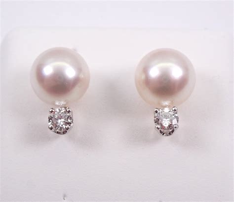 Pearl And Diamond Studs Pearl Stud Earrings 14k Yellow Gold Diamond
