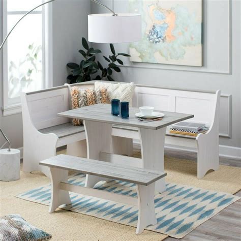 Pc White Gray Top Breakfast Nook Dining Set Corner Booth Bench