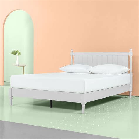 Zinus Provence 41 Wood Platform Bed With Headboard Pale Grey Full
