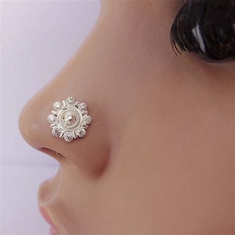 Diamond Nose Studindian Nose Ring Sterling Silver Nose Etsy