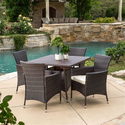 Clementine Outdoor 5pc Multibrown Wicker Square Dining Set Wicker