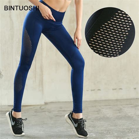 bintuoshi mesh yoga pants women high waist jogging pants sport leggings fitness running tights