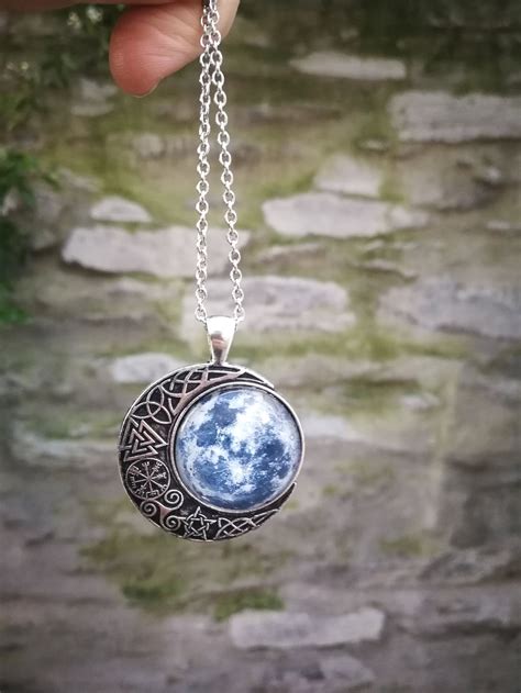 Celtic Moon Necklace Silver Glow In The Dark Moon Necklace Etsy