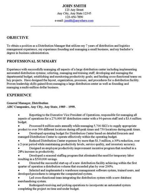 These 7200+ resume samples and examples will help you get hired in any job. Distribution Manager Executive | Resume objective examples ...