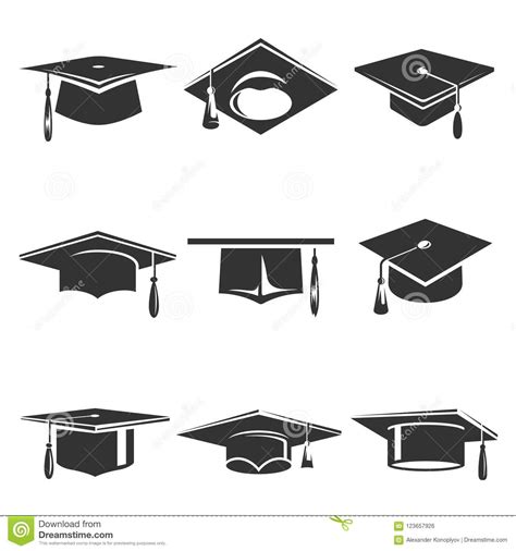 Graduation Caps Vector Icons Set Isolated From Background Stock Vector