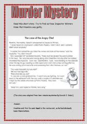 (you can print out the name tags onto on adhesive label paper or print out on regular paper and include a pin with the name tags so that the guests can secure them to their outfits.) Murder mystery/ the angry chef - ESL worksheet by valentinaper