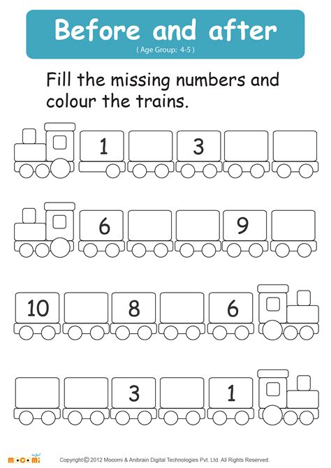 Kindergarten Before & After Numbers Worksheets
