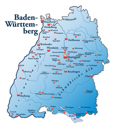 The kingdom of württemberg (german: Map of Baden-Wuerttemberg stock vector. Illustration of ...