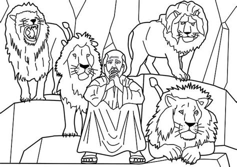 Daniel And Four Lions In Daniel And The Lions Den Coloring Page Daniel And The Lions Coloring