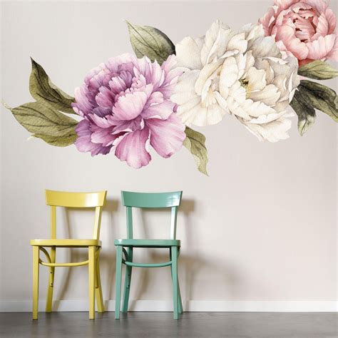 Large Peony Wall Decal Set Of 6 Flower Wall Decals Peel Etsy Flower