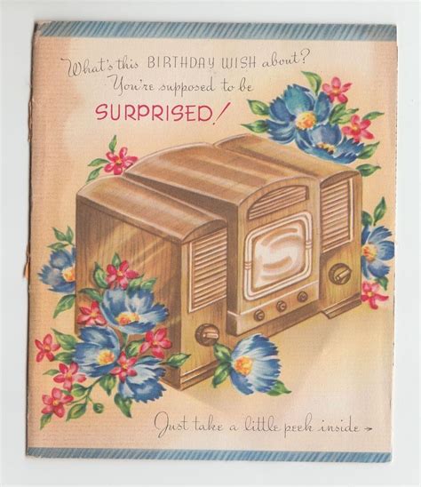 Vintage Old Fashioned Radio And Television With Puppy Birthday Greeting