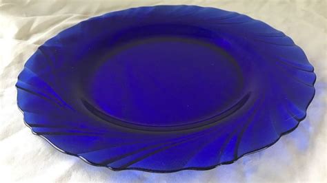 Vintage Vereco France Cobalt Blue Glass Swirled 9” Dinner Plates Set Of 6 Dinner Plate Sets